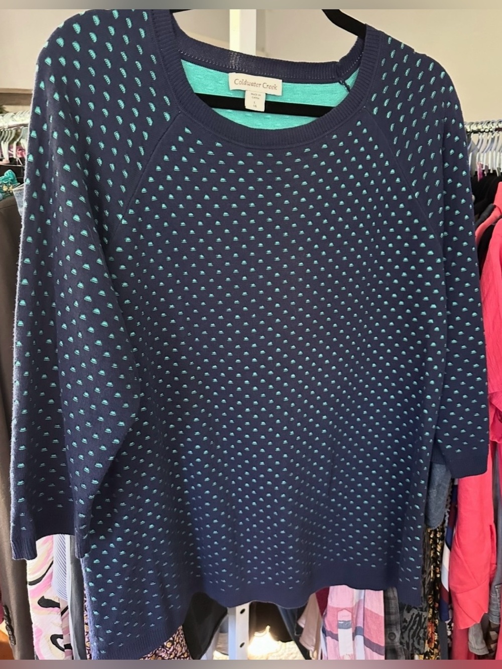 Coldwater Creek Sz L 14 blue lightweight textured sweater